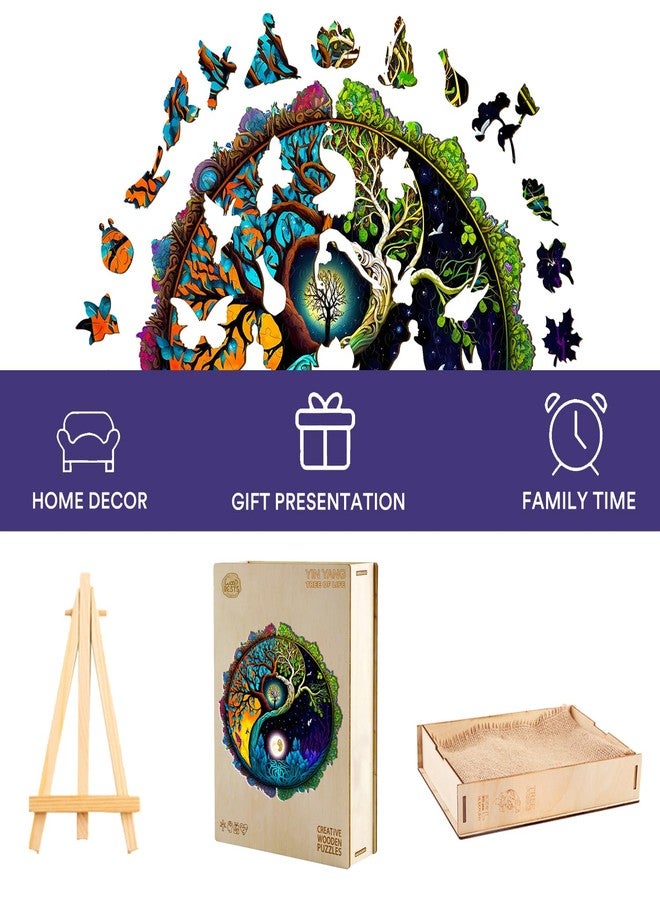 Jigfoxy Wooden Puzzles for Adults, Tree of Life Wooden Jigsaw Puzzles, Unique Zen Shape Puzzles, Christmas Thanksgiving Gifts for Family Friend(M-11.8 * 11.8in-200psc) - Image 5